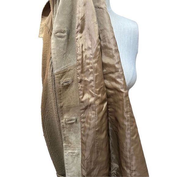 Twiggy Womens Leather Coat with Wool Blend Knit Sleeves Hip Length Retro Size M - Picture 5 of 16